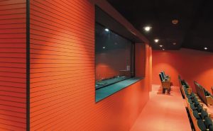 Application of sound absorbing coatings to Metrowall wood to control sound reverberation