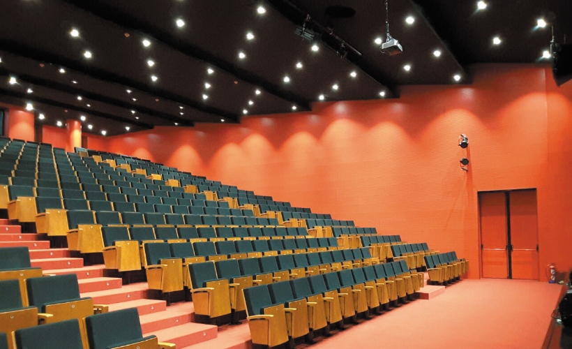 Wooden acoustic coverings for an auditorium in Casablanca